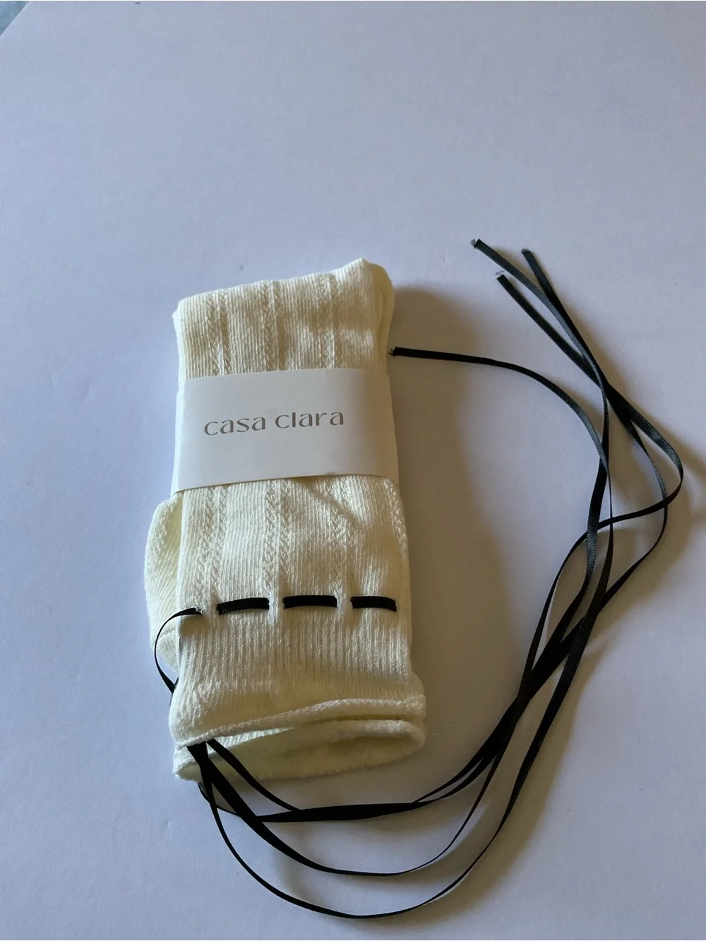 CASA CLARA WOMENS PREP SOCK IVORY WITH BLACK RIBBONS OS NWT